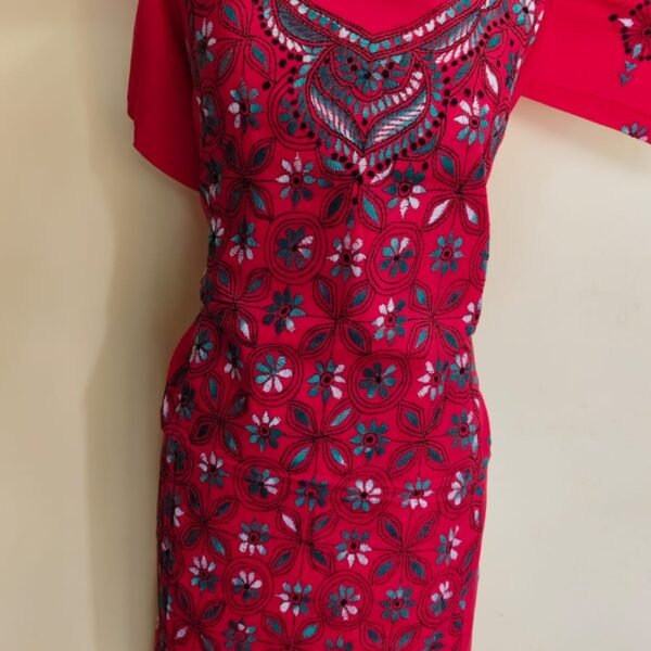Cotton Red Kantha Stitch Salwar Suit Material – Handcrafted Floral