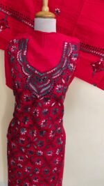 Cotton Red Kantha Stitch Salwar Suit Material – Handcrafted Floral - Image 7