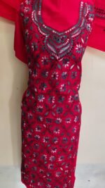 Cotton Red Kantha Stitch Salwar Suit Material – Handcrafted Floral - Image 3