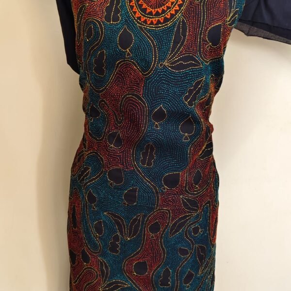 Cotton Black Kantha Stitch Salwar Suit Material – Handcrafted Multicolor