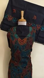 Cotton Black Kantha Stitch Salwar Suit Material – Handcrafted Multicolor - Image 4