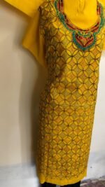 Pure Cotton Yellow Kantha Salwar Suit Material – Handcrafted Geometric Embroidery - Image 5