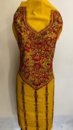 Pure Cotton Yellow Kantha Stitch Salwar Suit Material – Handcrafted - Image 4