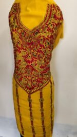 Pure Cotton Yellow Kantha Stitch Salwar Suit Material – Handcrafted - Image 5