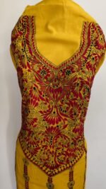 Pure Cotton Yellow Kantha Stitch Salwar Suit Material – Handcrafted - Image 8