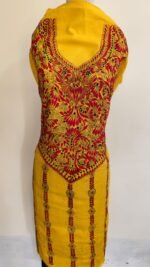 Pure Cotton Yellow Kantha Stitch Salwar Suit Material – Handcrafted - Image 3