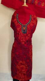 Pure Cotton Red Kantha Salwar Suit Material – Multicolor Embroidery (Unstitched 3pc Set)