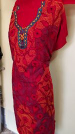 Pure Cotton Red Kantha Salwar Suit Material – Multicolor Embroidery (Unstitched 3pc Set) - Image 5