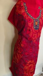 Pure Cotton Red Kantha Salwar Suit Material – Multicolor Embroidery (Unstitched 3pc Set) - Image 4