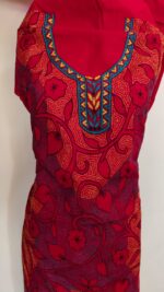 Pure Cotton Red Kantha Salwar Suit Material – Multicolor Embroidery (Unstitched 3pc Set) - Image 2