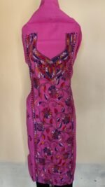 Pink Unstitched Cotton Bengal Kantha Handwork Long Kurta Material