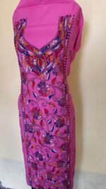 Pink Unstitched Cotton Bengal Kantha Handwork Long Kurta Material - Image 2