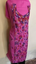 Pink Unstitched Cotton Bengal Kantha Handwork Long Kurta Material - Image 5