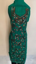 Green Cotton Kantha Handwork Kurta Material – Handcrafted Floral