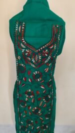Green Cotton Kantha Kurti Material – Handcrafted Floral Multicolor - Image 7