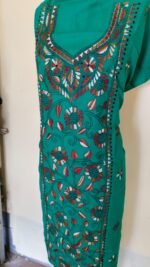 Green Cotton Kantha Kurti Material – Handcrafted Floral Multicolor - Image 2