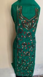 Green Cotton Kantha Kurti Material – Handcrafted Floral Multicolor - Image 5