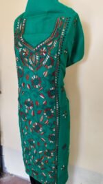 Green Cotton Kantha Kurti Material – Handcrafted Floral Multicolor - Image 3