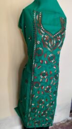 Green Cotton Kantha Kurti Material – Handcrafted Floral Multicolor - Image 4