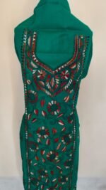 Green Cotton Kantha Kurti Material – Handcrafted Floral Multicolor - Image 6