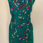 Green Cotton Kantha Kurti Material – Handcrafted Floral Multicolor