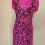 Pure Cotton Bengal Kantha Stitch Long Kurti Material Pink