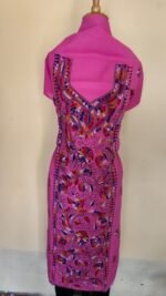 Pure Cotton Bengal Kantha Stitch Long Kurti Material Pink
