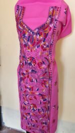 Pure Cotton Bengal Kantha Stitch Long Kurti Material Pink - Image 4