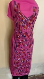 Pure Cotton Bengal Kantha Stitch Long Kurti Material Pink - Image 3