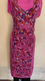 Pure Cotton Bengal Kantha Stitch Long Kurti Material Pink - Image 2