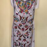 Pure Cotton White Kantha Long Kurti Material – Multicolor Floral