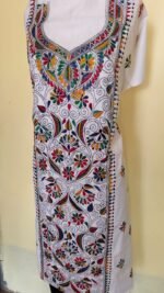 Pure Cotton White Kantha Long Kurti Material – Multicolor Floral - Image 5