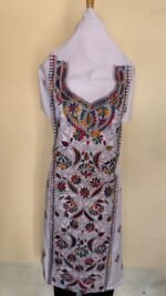 Pure Cotton White Kantha Long Kurti Material – Multicolor Floral - Image 2