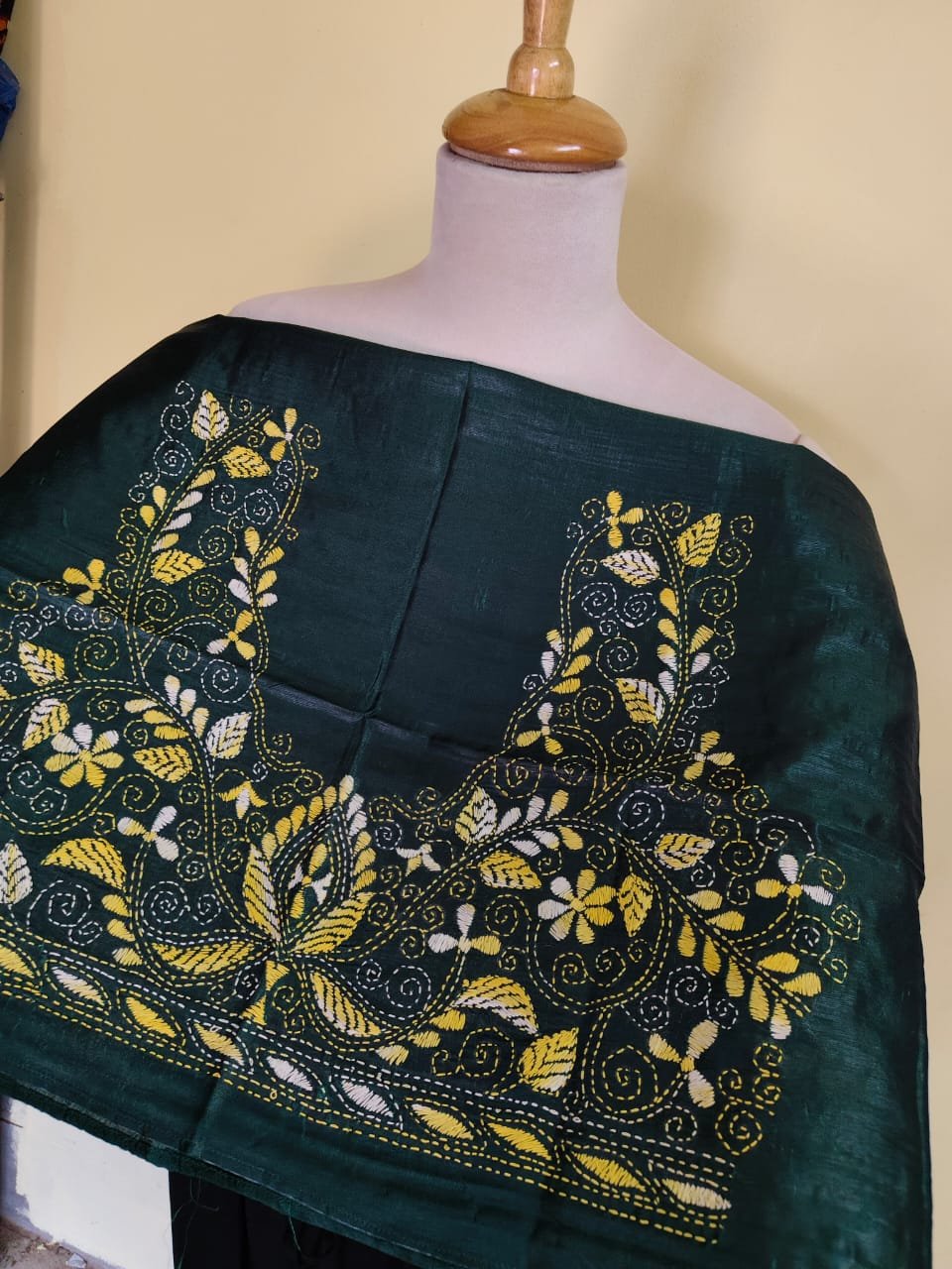WhatsApp Image 2025-10-17 at 18.55.53_80301a51 Silk Kantha Stitch Blouse Material Emerald Green - Image 3