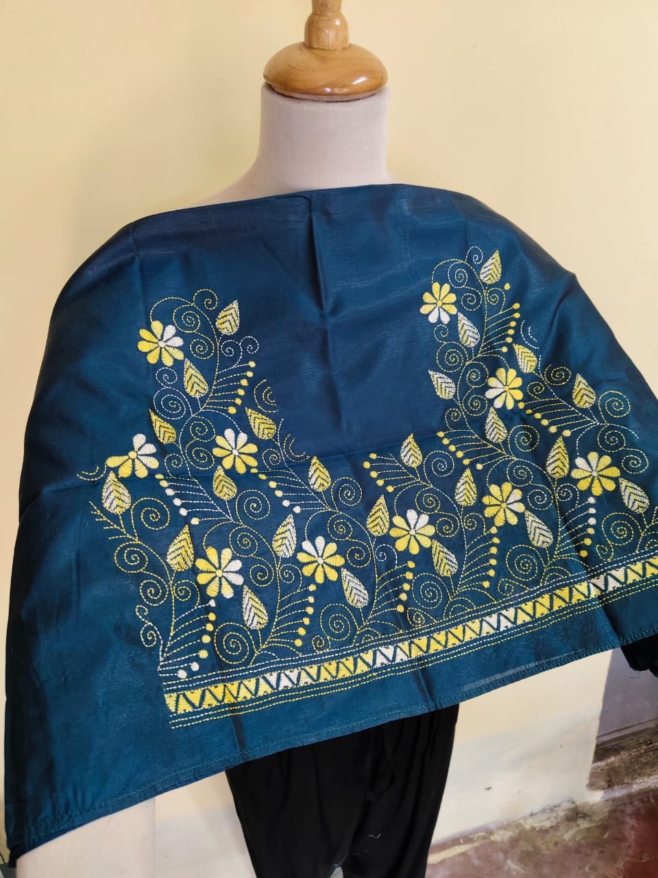 WhatsApp Image 2025-10-17 at 19.20.45_20cd47be Silk Kantha Stitch Blouse Material – Handcrafted Floral Embroidery - Image 2