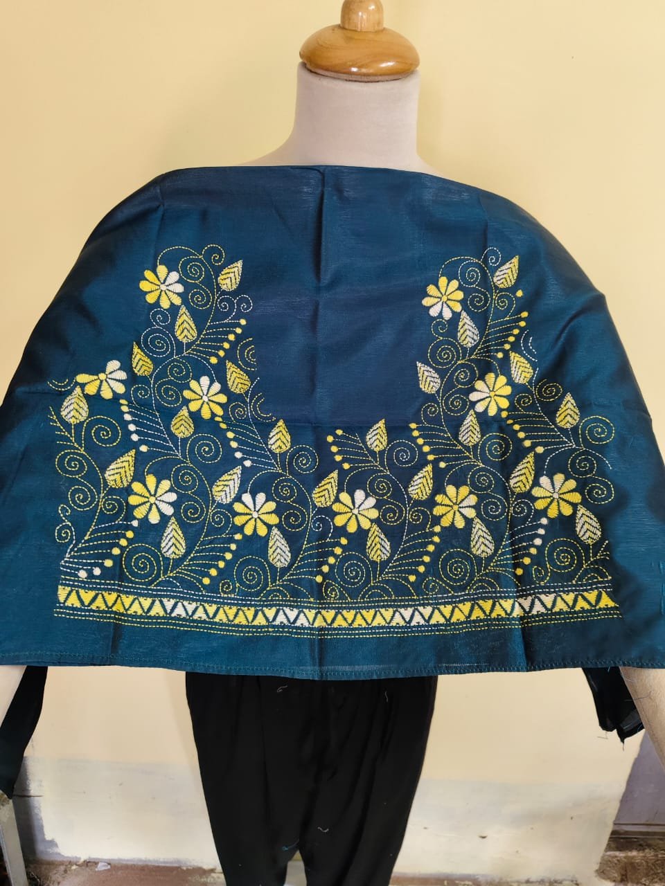 WhatsApp Image 2025-10-17 at 19.20.45_ea22b922 Silk Kantha Stitch Blouse Material – Handcrafted Floral Embroidery - Image 1