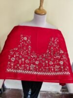 Red Silk Kantha Blouse Material – Handcrafted Tribal & Floral Embroidery