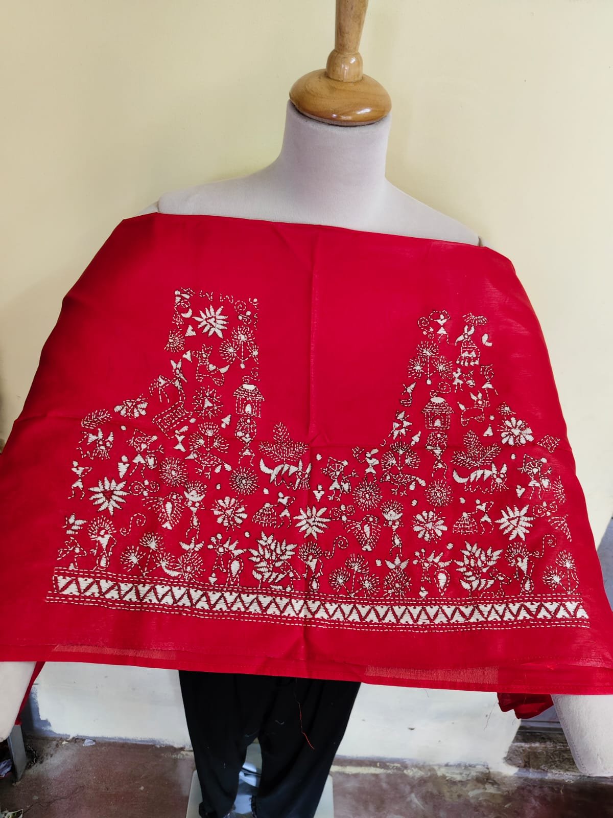 WhatsApp Image 2025-10-17 at 19.31.48_adf4a962 Red Silk Kantha Blouse Material – Handcrafted Tribal & Floral Embroidery - Image 1