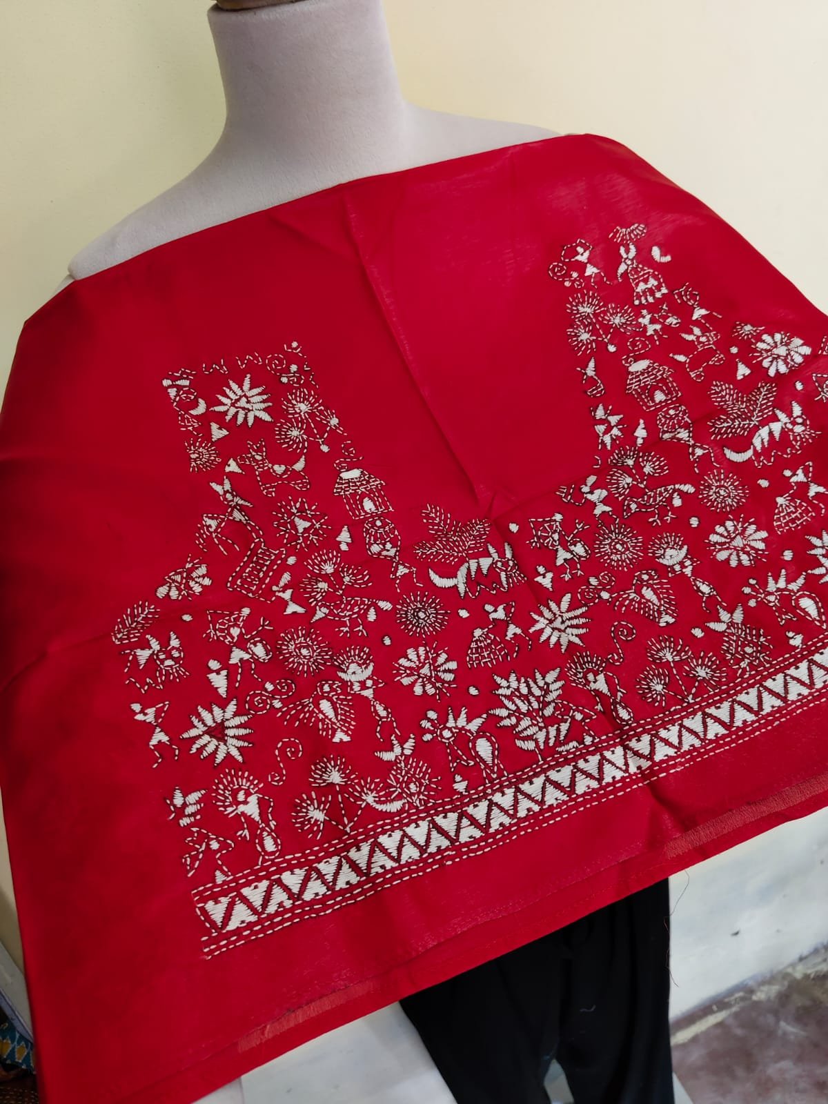 WhatsApp Image 2025-10-17 at 19.37.48_86f67718 Red Silk Kantha Blouse Material – Handcrafted Tribal & Floral Embroidery - Image 2