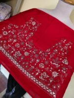 Red Silk Kantha Blouse Material – Handcrafted Tribal & Floral Embroidery - Image 4