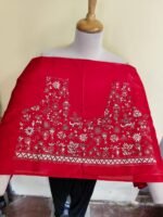 Red Silk Kantha Blouse Material – Handcrafted Tribal & Floral Embroidery - Image 3
