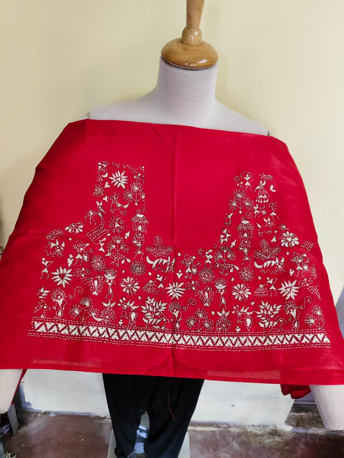 WhatsApp Image 2025-10-17 at 19.37.49_083dd1ad Red Silk Kantha Blouse Material – Handcrafted Tribal & Floral Embroidery - Image 3