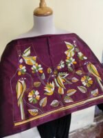 Maroon Silk Kantha Stitch Blouse Material – Handcrafted Bird & Floral - Image 2