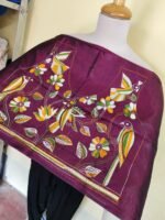 Maroon Silk Kantha Stitch Blouse Material – Handcrafted Bird & Floral - Image 3