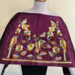 Maroon Silk Kantha Stitch Blouse Material – Handcrafted Bird & Floral