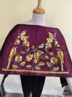Maroon Silk Kantha Stitch Blouse Material – Handcrafted Bird & Floral