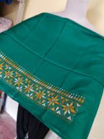 Green Silk Kantha Blouse Material – Handcrafted Geometric Border - Image 2