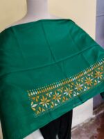 Green Silk Kantha Blouse Material – Handcrafted Geometric Border - Image 3