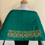 Green Silk Kantha Blouse Material – Handcrafted Geometric Border