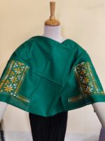 Green Silk Kantha Blouse Material – Handcrafted Geometric Border - Image 5